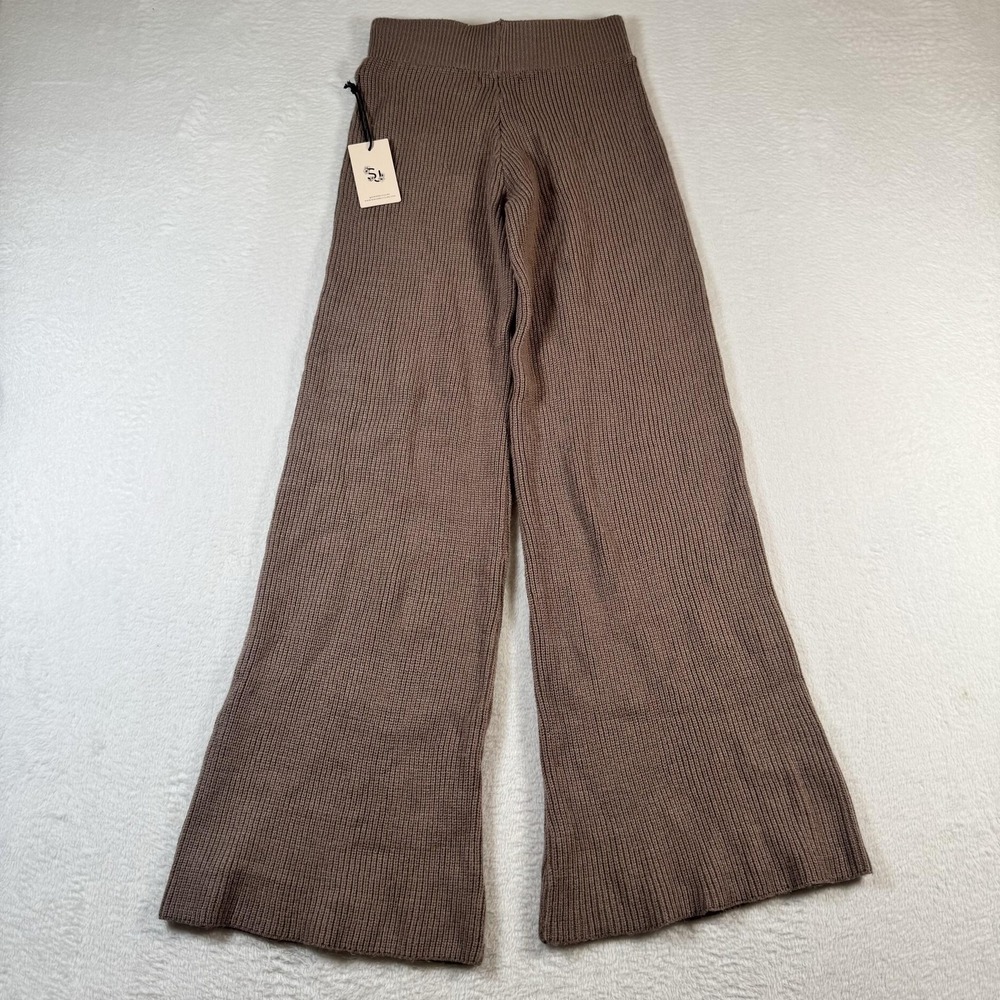 Sincerely Jules Pants Womens Small‎ Brown Ribbed Knit Wide Leg Lounge Sweatpants